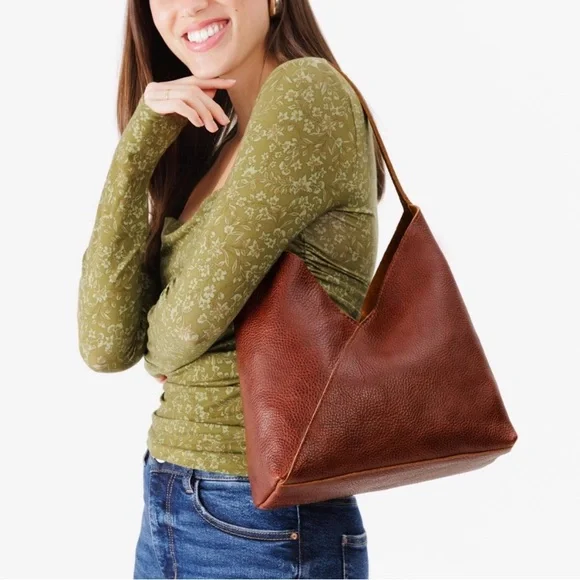 Portland Leather Goods Naomi Shoulder Bag Nutmeg Brown Pebbled Leather Crossbody